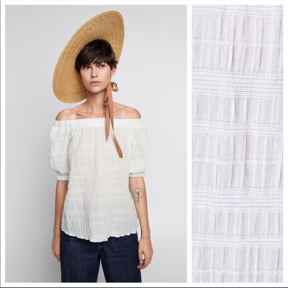 NWT Zara White Blouse Puff Sleeves Small